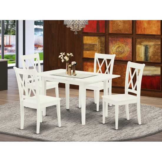 5Pc Dinette Set 4 Dining Chairs, Butterfly Leaf Dining Table, Linen White