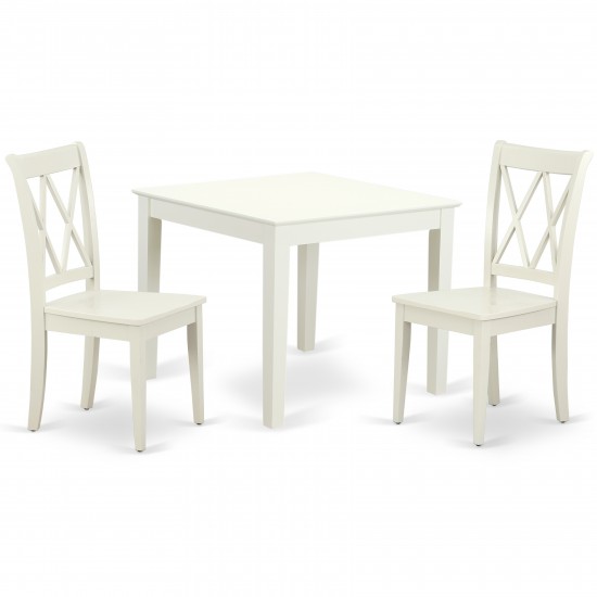 Oxcl3-Lwh-W 3Pc Square 36 Inch Table And 2 Double X Back Chairs