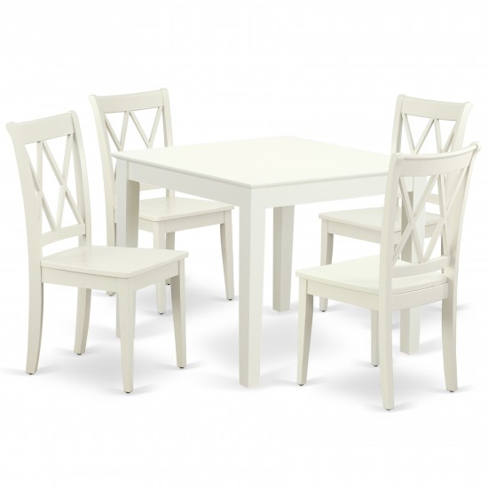 Oxcl5-Lwh-W 5Pc Square 36 Inch Table And 4 Double X Back Chairs