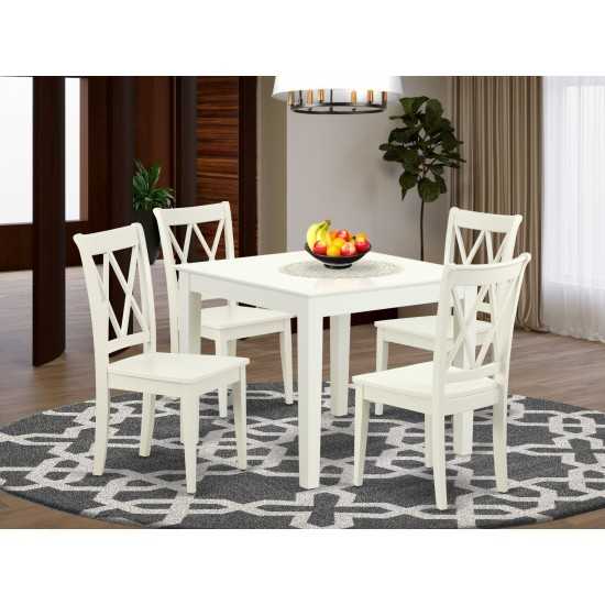 Oxcl5-Lwh-W 5Pc Square 36 Inch Table And 4 Double X Back Chairs