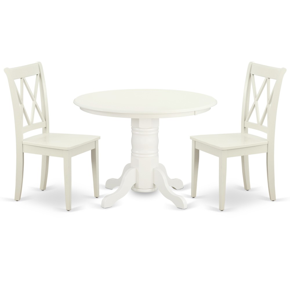 Shcl3-Lwh-W 3Pc Round 42 Inch Table And 2 Double X Back Chairs