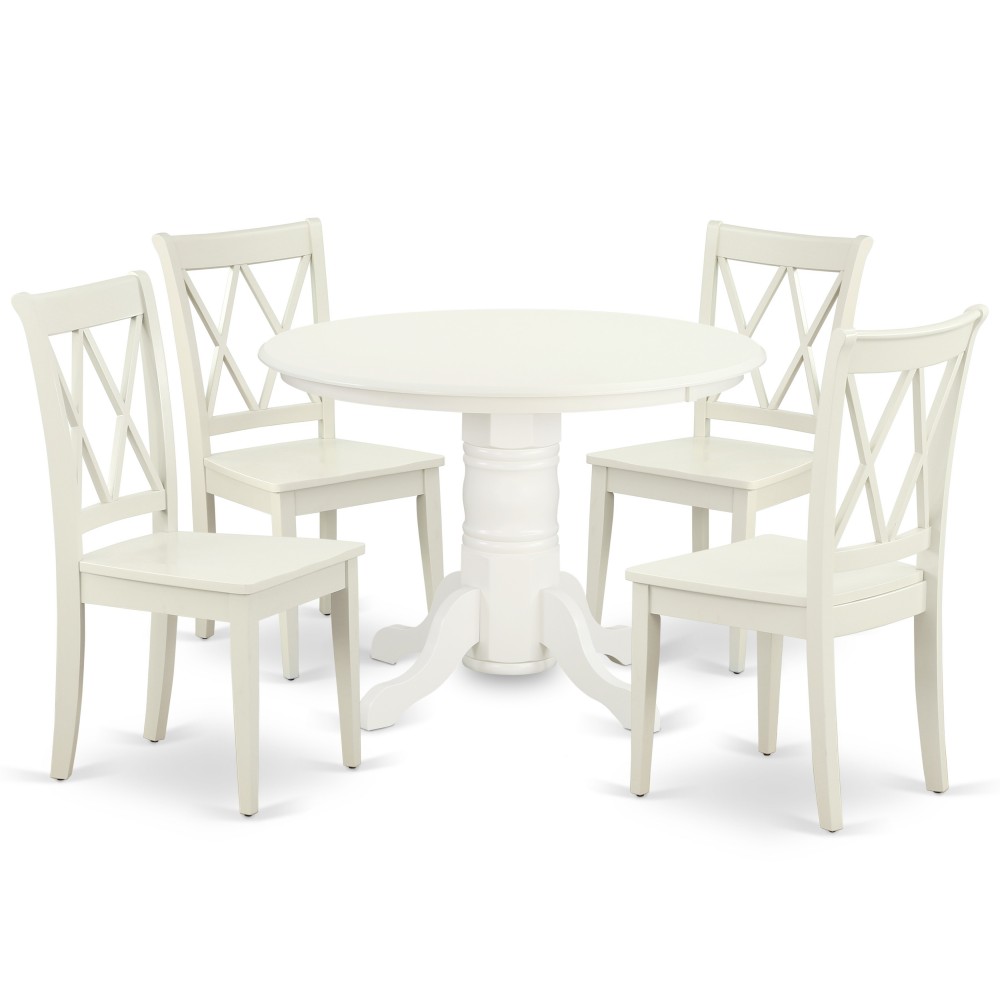 Shcl5-Lwh-W 5Pc Round 42 Inch Table And 4 Double X Back Chairs Shcl5-Lwh-W 5Pc Round 42 Inch Table And 4 Double X Back Chairs