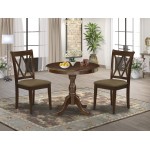 3 Pc Dining Set, 1 Pedestal Table, 2 Mahogany Chairs, Double X-Back, Linen White Finish