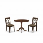 3 Pc Dining Set, 1 Drop Leaves Dining Table, 2 Mahogany Chairs, Double X-Back