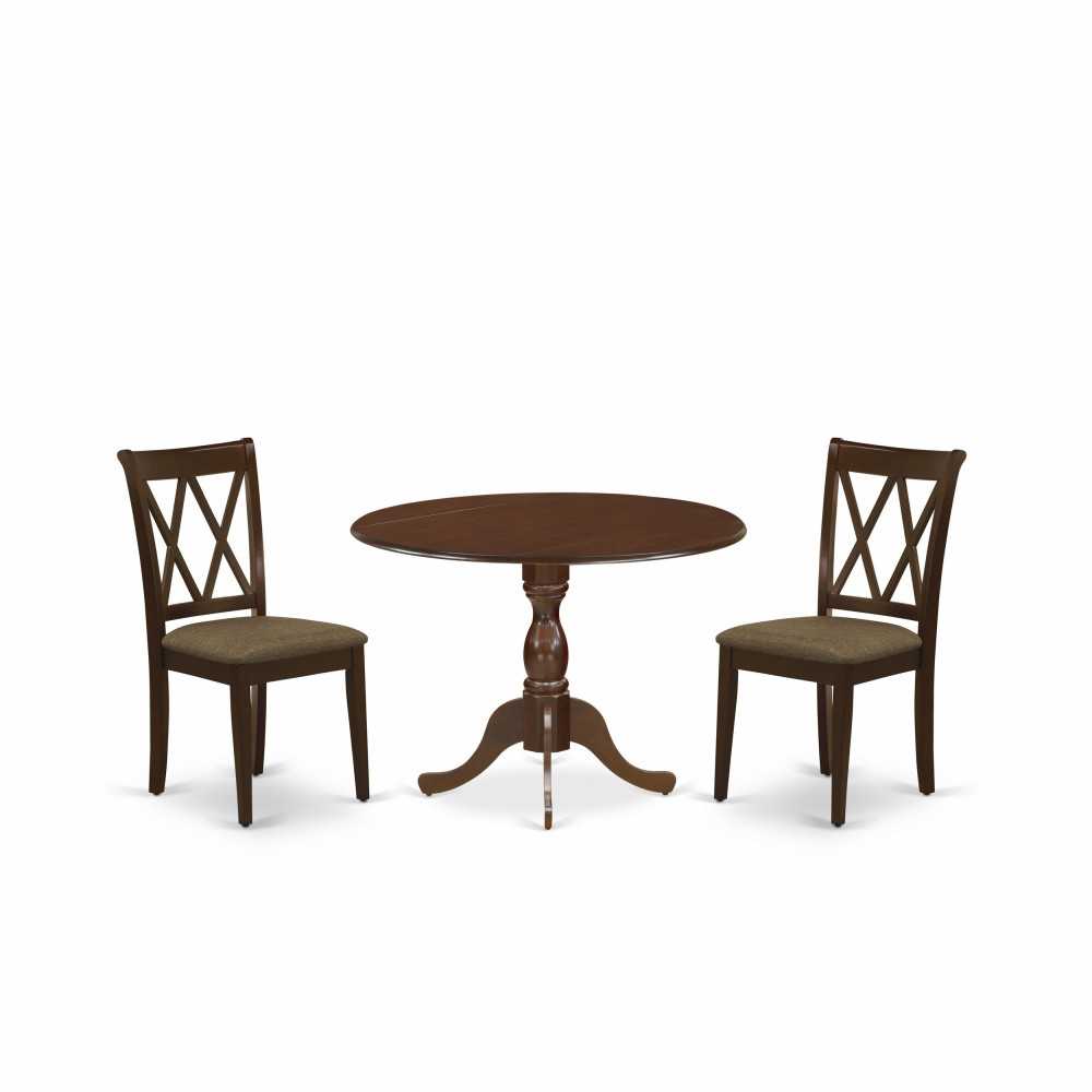 3 Pc Dining Set, 1 Drop Leaves Dining Table, 2 Mahogany Chairs, Double X-Back