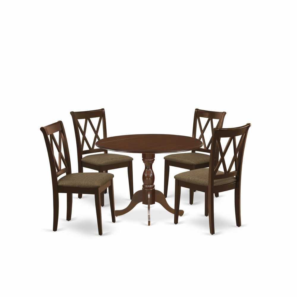 5 Pc Dinette Set, 1 Drop Leaves Dining Table, 4 Mahogany Kitchen Chairs, Double X-Back, Mahogany Finish