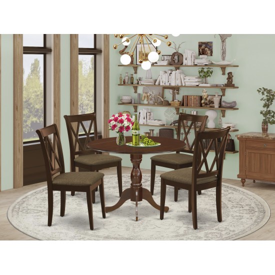 5 Pc Dinette Set, 1 Drop Leaves Dining Table, 4 Mahogany Kitchen Chairs, Double X-Back, Mahogany Finish