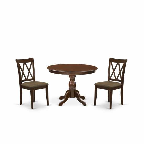 3 Pc Dining Set, Mahogany Wood Table, 2 Mahogany Chairs, Double X-Back, Mahogany Finish