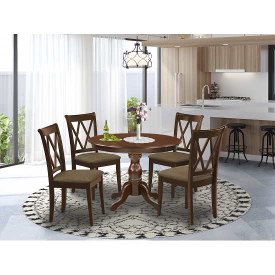 5 Pc Kitchen Set, Mahogany Dining Table, 4 Mahogany Dining Chairs, Double X-Back, Mahogany Finish