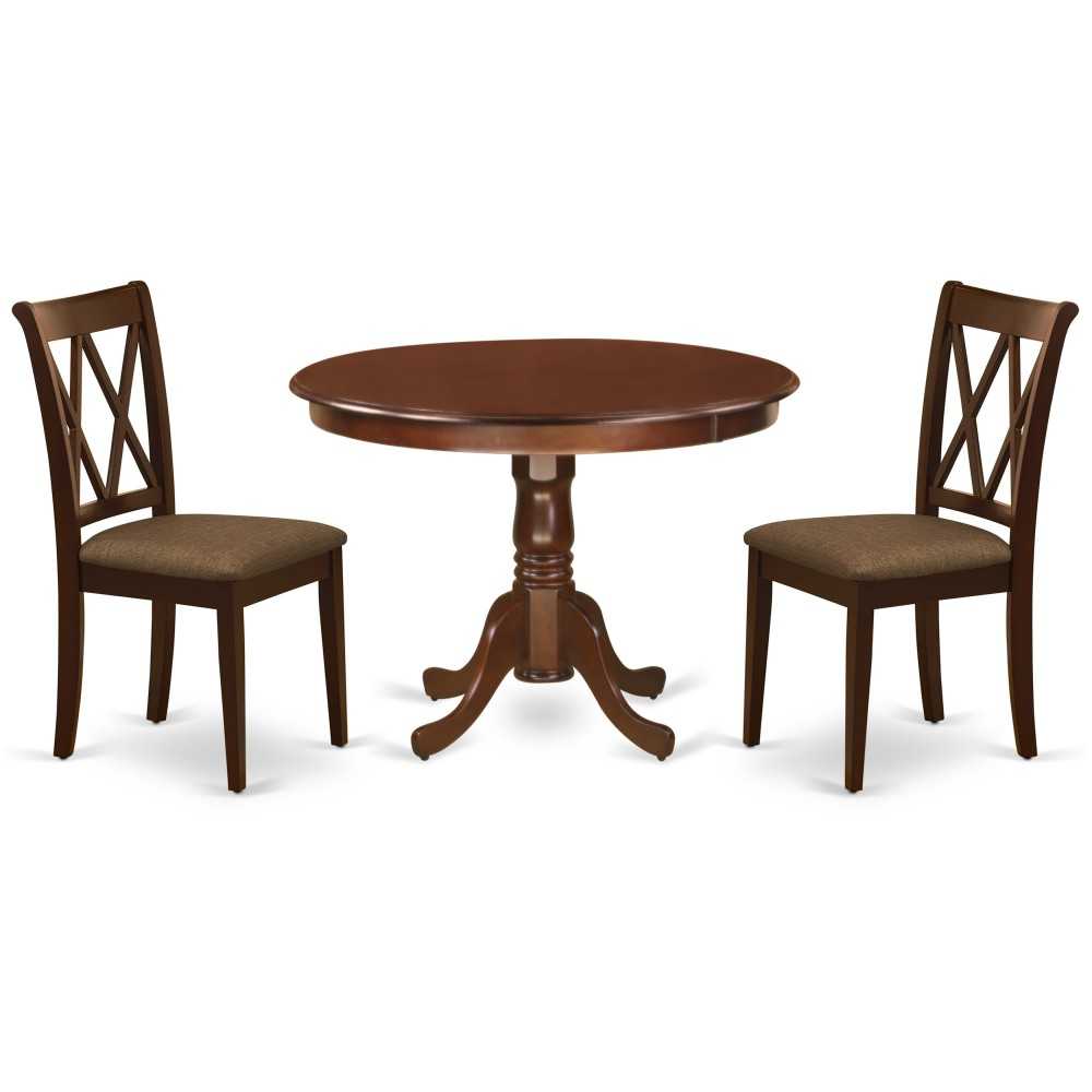 3Pc Dinette Set, Rounded Kitchen Table, Two Dining Chairs, Mahogany Finish 3Pc Dinette Set, Rounded Kitchen Table, Two Dining Chairs, Mahogany Finish