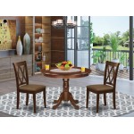 3Pc Dinette Set, Rounded Kitchen Table, Two Dining Chairs, Mahogany Finish