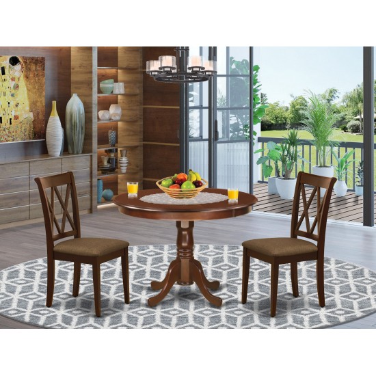 3Pc Dinette Set, Rounded Kitchen Table, Two Dining Chairs, Mahogany Finish