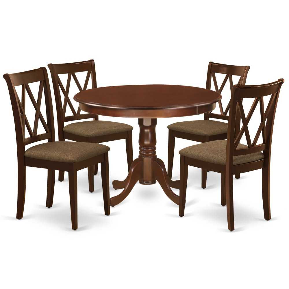 5Pc Dining Set, Round Dinette Table, Four Kitchen Chairs, Mahogany Finish 5Pc Dining Set, Round Dinette Table, Four Kitchen Chairs, Mahogany Finish