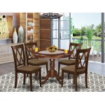 5Pc Dining Set, Round Dinette Table, Four Kitchen Chairs, Mahogany Finish