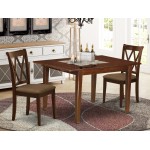 3Pc Dinette Set, Rectangular Kitchen Table, Butterfly Leaf, Two Doublexback Linen Seat Dining Chairs, Mahogany Finish