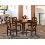 Dining Set For 5- 4 Wood Chairs, An Eye-Catching Table, Mahogany Color Linen, Mahogany Finish Structure