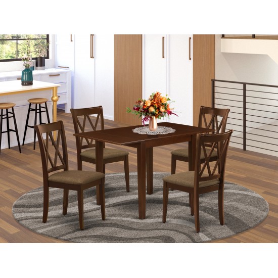 Dining Set For 5- 4 Wood Chairs, An Eye-Catching Table, Mahogany Color Linen, Mahogany Finish Structure