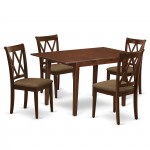 5Pc Dining Set, Rectangle Dinette Table, Butterfly Leaf, Four Doublexback Linen Seat Chairs, Mahogany Finish