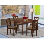 5Pc Dining Set, Rectangle Dinette Table, Butterfly Leaf, Four Doublexback Linen Seat Chairs, Mahogany Finish