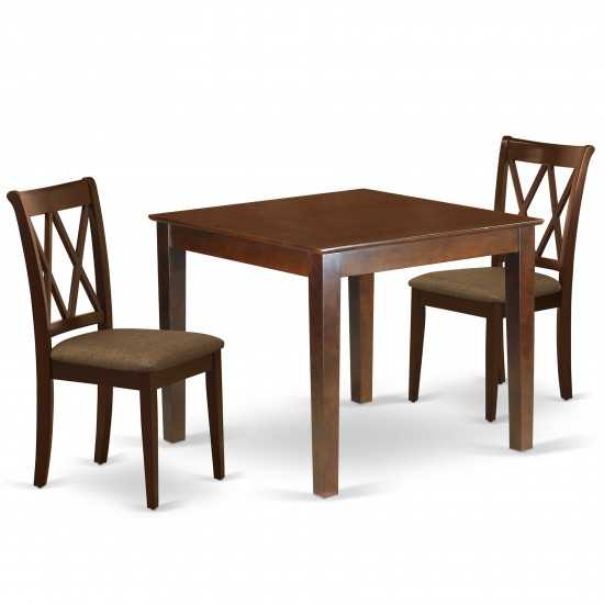 3Pc Dinette Set, Square Kitchen Table, Two Dining Chairs, Mahogany Finish