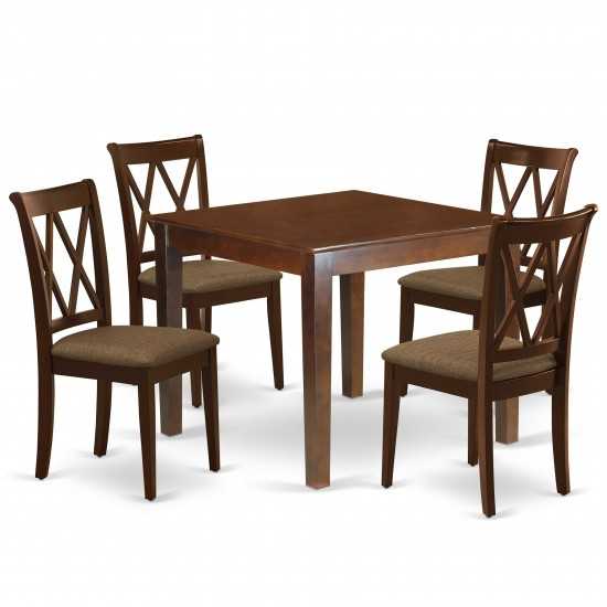 5Pc Dining Set, Square Dinette Table, Four Kitchen Chairs, Mahogany Finish