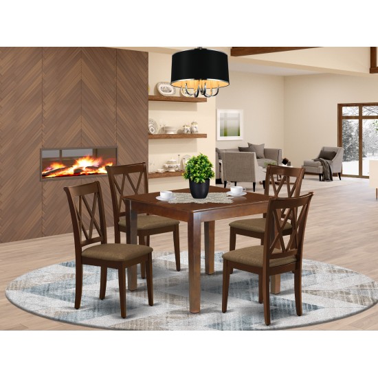 5Pc Dining Set, Square Dinette Table, Four Kitchen Chairs, Mahogany Finish