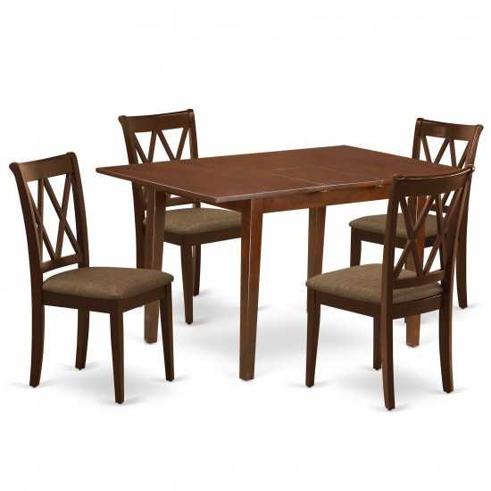 5Pc Dining Set, Rectangle Dinette Table, Butterfly Leaf, Four Doublexback Linen Seat Chairs, Linen White Finish