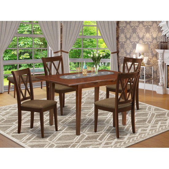 5Pc Dining Set, Rectangle Dinette Table, Butterfly Leaf, Four Doublexback Linen Seat Chairs, Linen White Finish