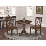 3 Pc Dining Set, 1 Table, 2 Mahogany Wooden Chairs, Double X-Back, Mahogany Finish