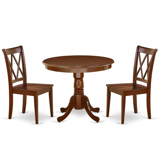 Ancl3-Mah-W 3Pc Round 36 Inch Table And 2 Double X Back Chairs