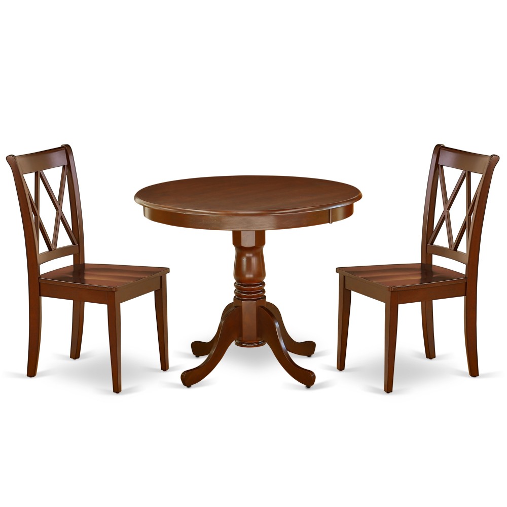 Ancl3-Mah-W 3Pc Round 36 Inch Table And 2 Double X Back Chairs