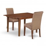 3Pc Kitchen Table, Linen Brown Fabric Parson Chairs, Mahogany Chair Legs