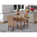 3Pc Kitchen Table, Linen Brown Fabric Parson Chairs, Mahogany Chair Legs