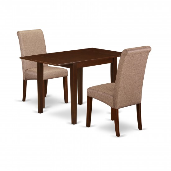 Dining Set 3 Pc, Two Chairs, Table, Mahogany Finish Solid Wood, Brown Color