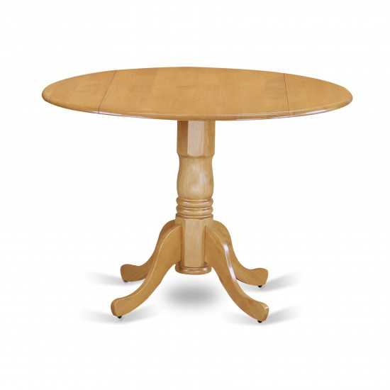 3Pc Small Round Table With Linen Beige Fabric Dining Chairs With Oak Chair Legs
