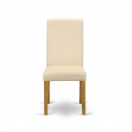 3Pc Small Round Table With Linen Beige Fabric Dining Chairs With Oak Chair Legs