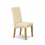 3Pc Small Round Table With Linen Beige Fabric Dining Chairs With Oak Chair Legs