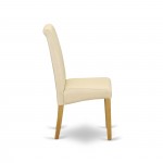 3Pc Small Round Table With Linen Beige Fabric Dining Chairs With Oak Chair Legs