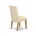 3Pc Small Round Table With Linen Beige Fabric Dining Chairs With Oak Chair Legs