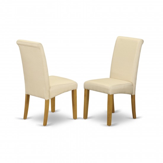 3 Pc Dining Set, Oak Table, 2 Light Beige Dining Chairs, High Back, Oak Finish