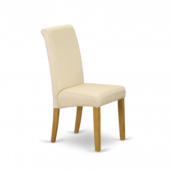 3 Pc Dining Set, Oak Table, 2 Light Beige Dining Chairs, High Back, Oak Finish