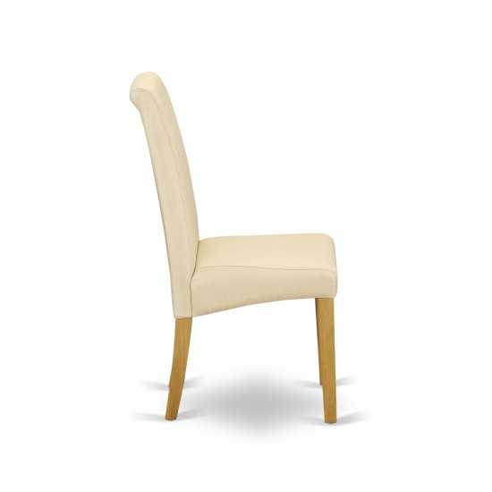 3 Pc Dining Set, Oak Table, 2 Light Beige Dining Chairs, High Back, Oak Finish