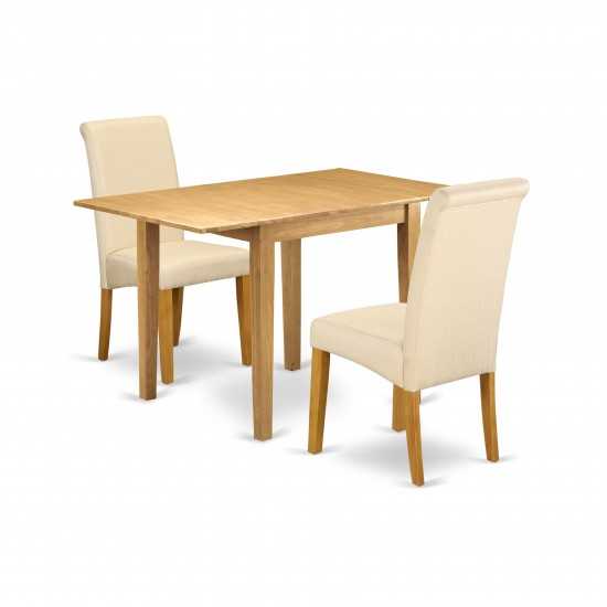 Dining Set 3 Pc 2 Dining Chairs, Breakfast Table Oak Finish Wood Light Baige Color