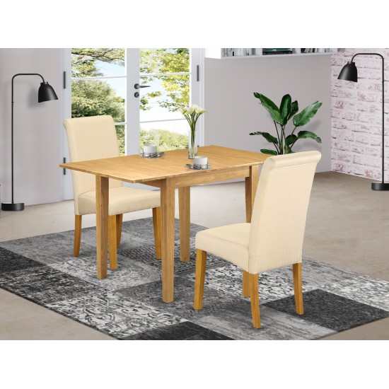 Dining Set 3 Pc 2 Dining Chairs, Breakfast Table Oak Finish Wood Light Baige Color