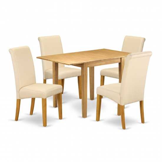 Dinette Set 5 Pc Four Parson Chairs, Wood Table Oak Finish Solid Wood Light Baige Color