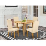 Dinette Set 5 Pc Four Parson Chairs, Wood Table Oak Finish Solid Wood Light Baige Color