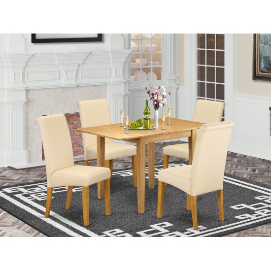 Dinette Set 5 Pc Four Parson Chairs, Wood Table Oak Finish Solid Wood Light Baige Color