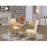 3Pc Kitchen Table With Linen Beige Fabric Kitchen Chairs With Oak Chair Legs