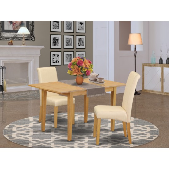 3Pc Kitchen Table With Linen Beige Fabric Kitchen Chairs With Oak Chair Legs