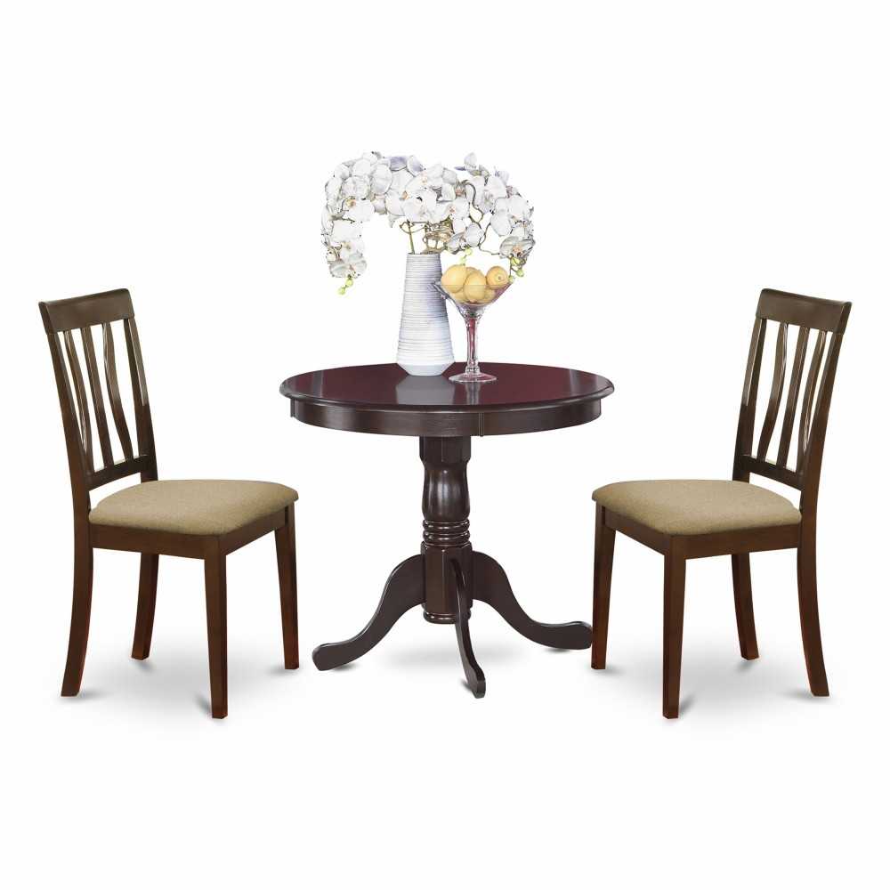 3 Pc Small Kitchen Table, Chairs Set-Round Table Plus 2 Kitchen Dining Chairs